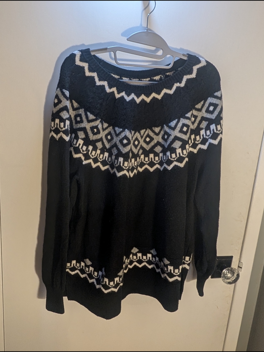LOFT Black and White Fair Isle Crewneck Sweater Plus Size 14